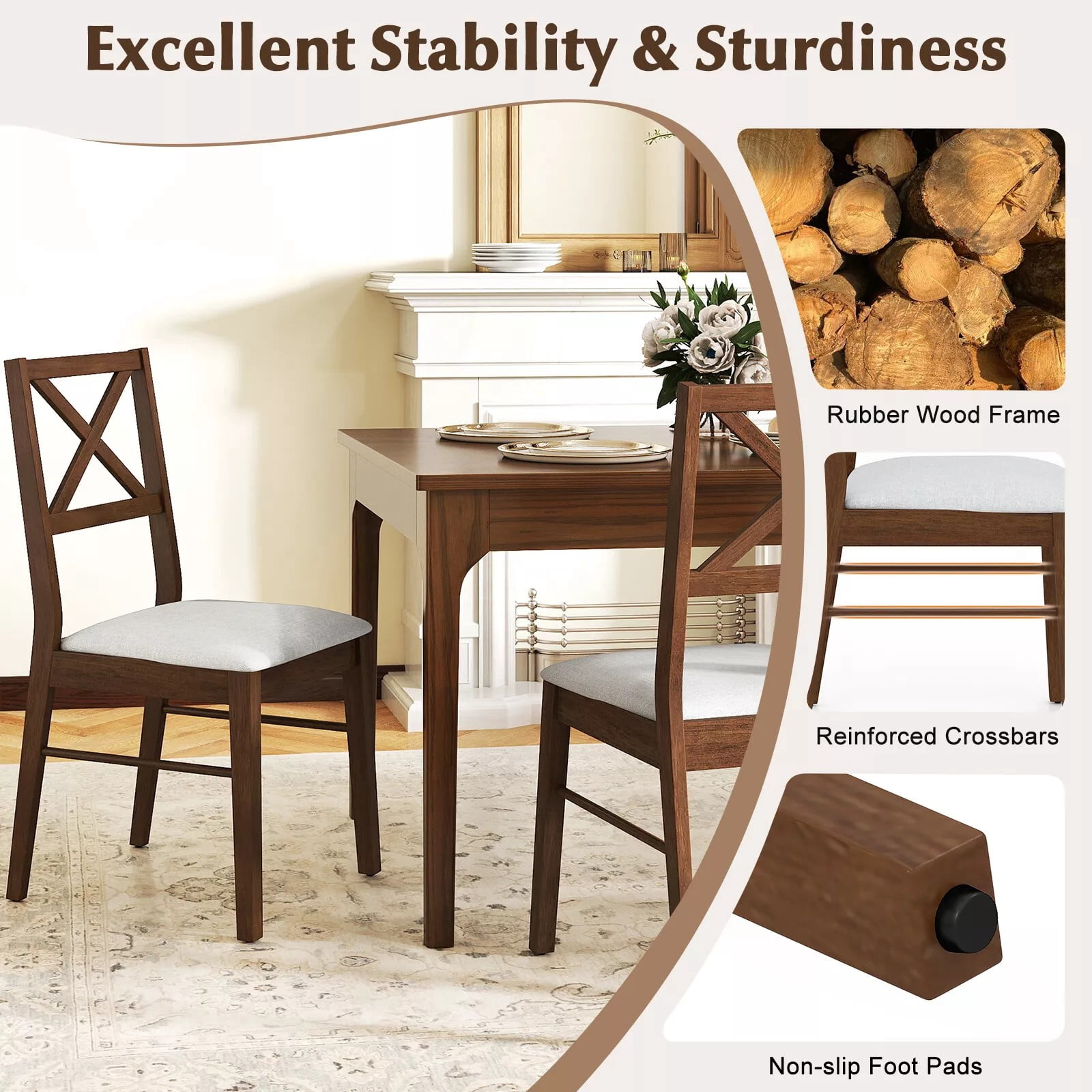 Auranook Modern Dining Chair Set of 2, Armless Kitchen Chair w/Rubber Wood Frame, Upholstered Seat, 400 LBS Load Capacity