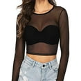 thumbnail image 3 of Womens Mesh Long Sleeve Tops See Through Tee Shirts Party Club Night Lace Blouse Short Black XL, 3 of 10