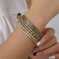 thumbnail image 4 of Nvzi Pulseras delicadas, pulseras modernas en capas, regalos apilables, 7 piezas, oro G, 4 of 5