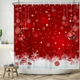 thumbnail image 2 of Merry Christmas Shower Curtain Snowflake Xmas Balls Red Background Winter Holiday Bathroom Shower Curtain Set Waterproof Polyester Fabric with Hooks 72Wx72H Inch, 2 of 6
