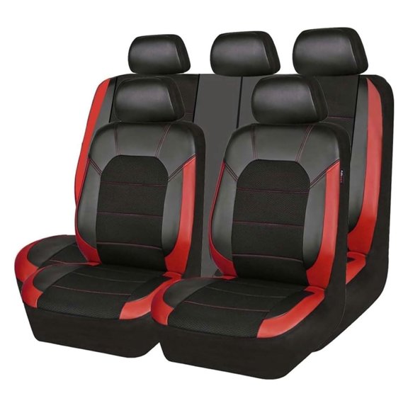 MPXBM 9 Pcs Car Seat Cover for Mitsubishi Lancer 8.Generation 2006-2011 2012 2013 2014 2015 2016, Leather Front and Rear Seat Covers Full Sets Waterproof Breathable Interior Accessories,Red, normal