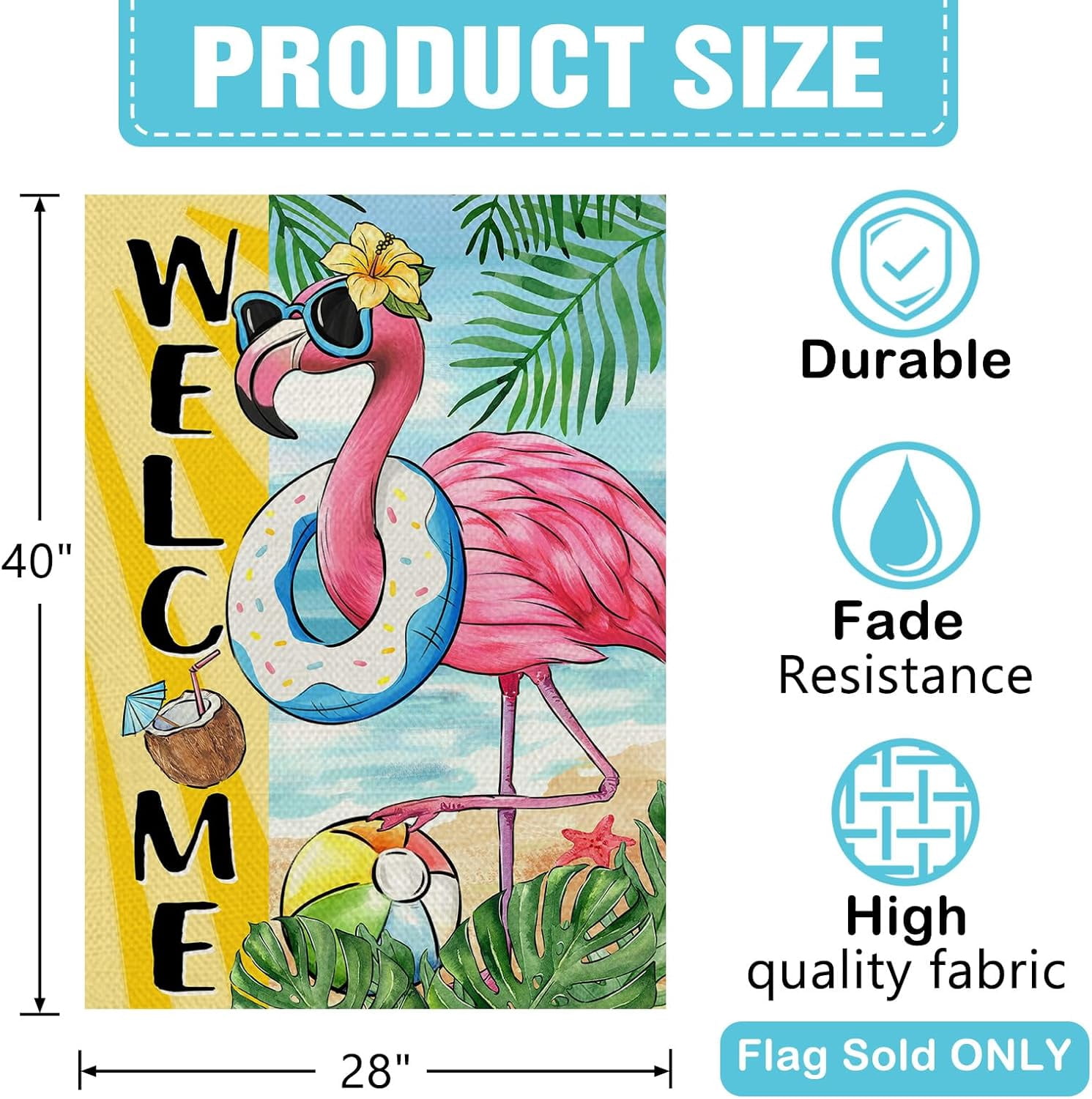 Gartenflagge "Hello Summer" Mit Flamingo-Motiv – Doppelseitig, Wetterfest, Ca. 31,8 X 45,7 Cm