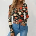 thumbnail image 5 of Women Long Sleeve Henley Shirts V Neck Button Floral Graphic Print Slim Fitted Top Going Out Tees, 5 of 6