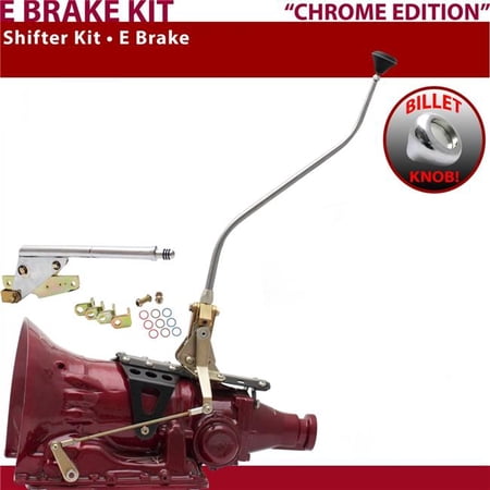 American Shifter TH400 Shifter Kit Chrome 23 in. Swan E Brake Push Button Floor Handle Billet Knob for F62E0