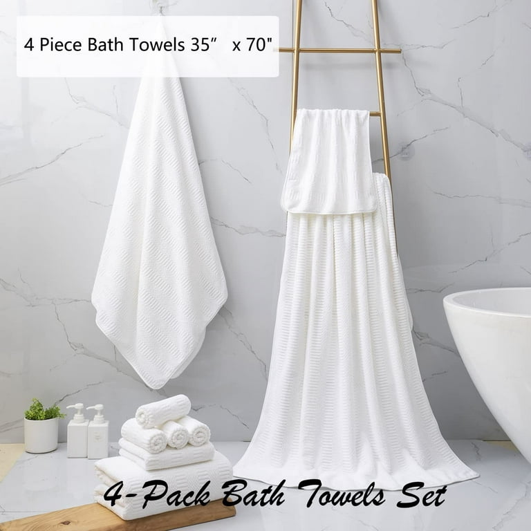 Jessy Home 4 Pack Large Bath Towel Set 600 GSM Ultra Soft Oversized White Towel  Set 35x70 Extra Large Bath Sheets 