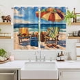 thumbnail image 2 of Coastal Beach Kitchen Curtains 63 Inch Length, Vintage Summer Ocean Sea Wave Oil Painting Grommet Top Bedroom Living Room Curtains, Light Filtering Cafe Curtain Drapes 2 Panels Set 104''x63'', 2 of 9