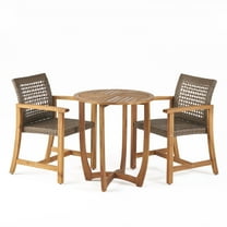 GDF Studio Lepage Outdoor Acacia Wood and Wicker 3 Piece Bistro Set, Teak and Mixed Mocha