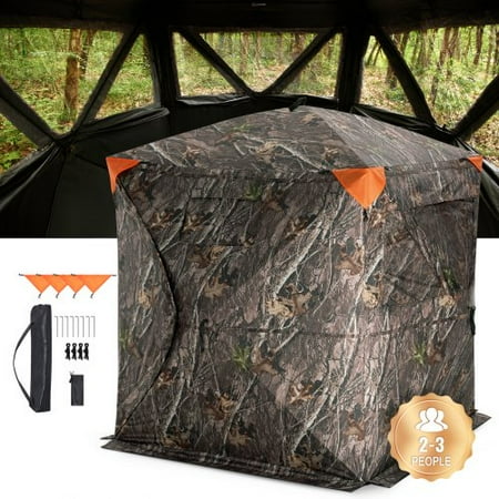 Hunting Blind 270 See Through Ground Blind 2-3 Person Pop Up Deer Blind for Hunting with Carrying Bag Portable Resilient Hunting Tent 3 Horizontal Windows for Turkey and Deer Hunting