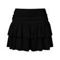 thumbnail image 4 of Arlun Women's Layered Ruffle Mini Skort Skirt Ruched Fold Low Waist Stretchy Cute Cake Skirts with Shorts Underneath Solid Color Soft Comfort Layered Y2k Style Summer Skorts Black L, 4 of 6