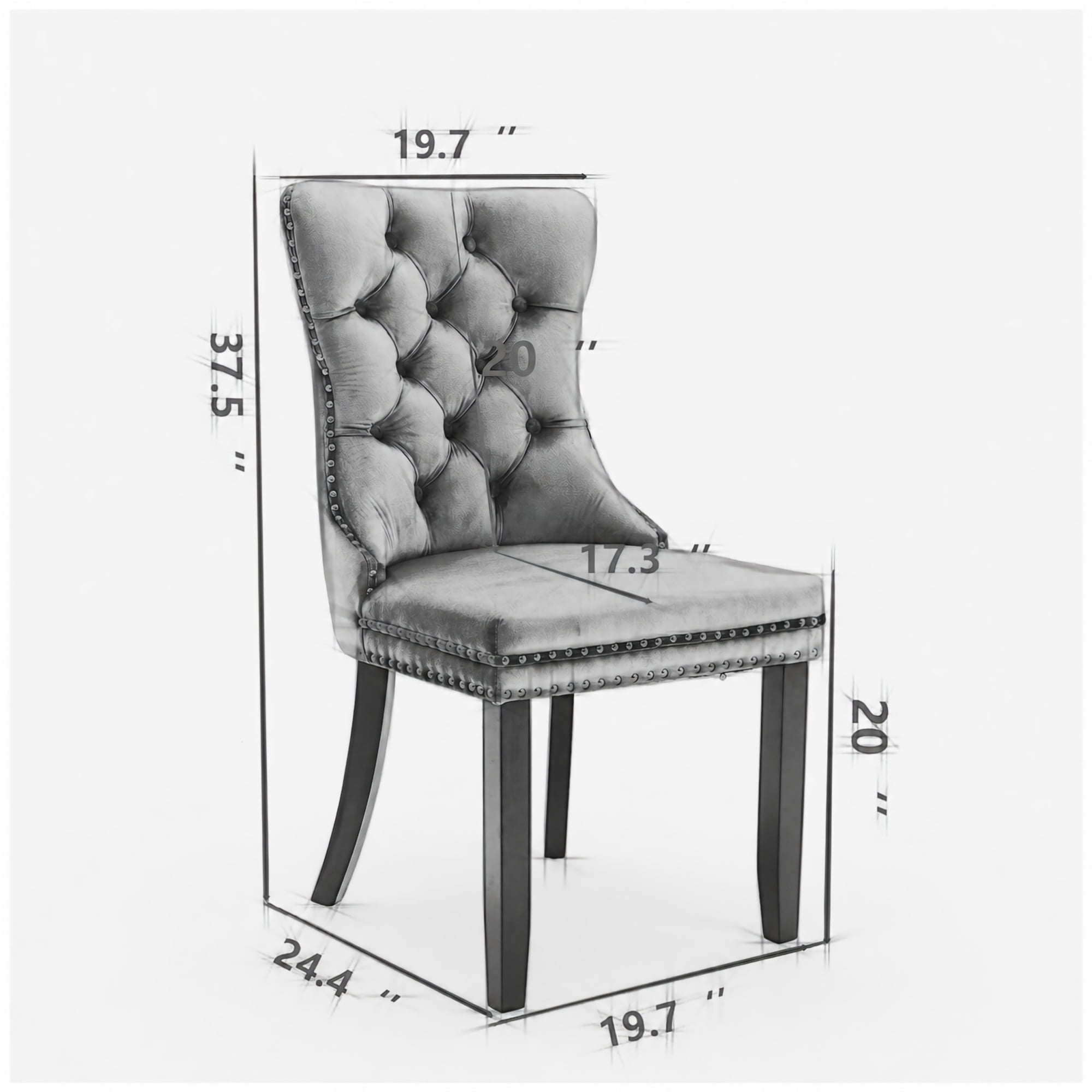 BSHTI 37.5" Velvet Upholstered Dining Room Chairs Set of 2, Modern Tufted Parson Chairs with Nailhead Trim, Foam Padded Seat for Dining Room/Kitchen(Black)