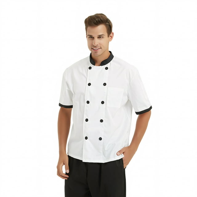TopTie Veste de Chef Serveur Unisexe à Manches Courtes pour Hôtel restaurant-Blanc-TG