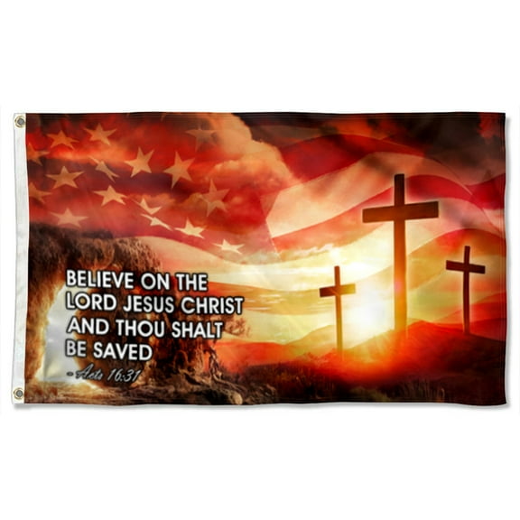 Cayyon Jesus Flag 3x5Feet Jesus Grommet Flag Believe On The Lord Jesus Christ Flag Banner with 2 Brass Grommets
