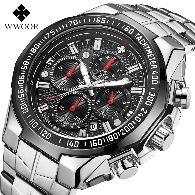 Men's Gold Watch Stainless Steel Waterproof Watches for Men Multifunctional Chronograph Analog Quartz Fashion Business Wristwatch Luminous with Date