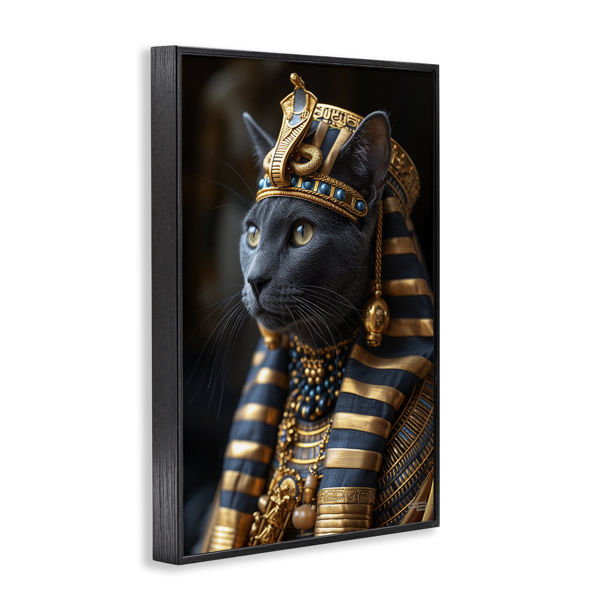 Stupell Industries Egyptian Pharaoh Cat Novelty Painting Black Framed Art Print Wall Art, 12 x 18