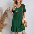 thumbnail image 6 of Casual Dresses for Women Summer 2025 Trendy Short Sleeve V Neck A Line Pleated Ruffle Flowy Loose Midi Beach Dress, 6 of 8