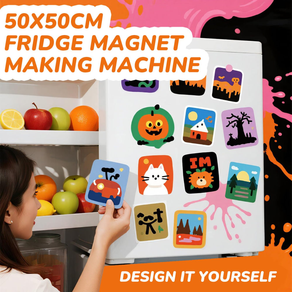 Ponguvn 2"X2" Square Photo Magnet Maker Machine, DIY Fridge Button Maker Magnet Press Kit, with Paper Cutter & 100pcs Materials