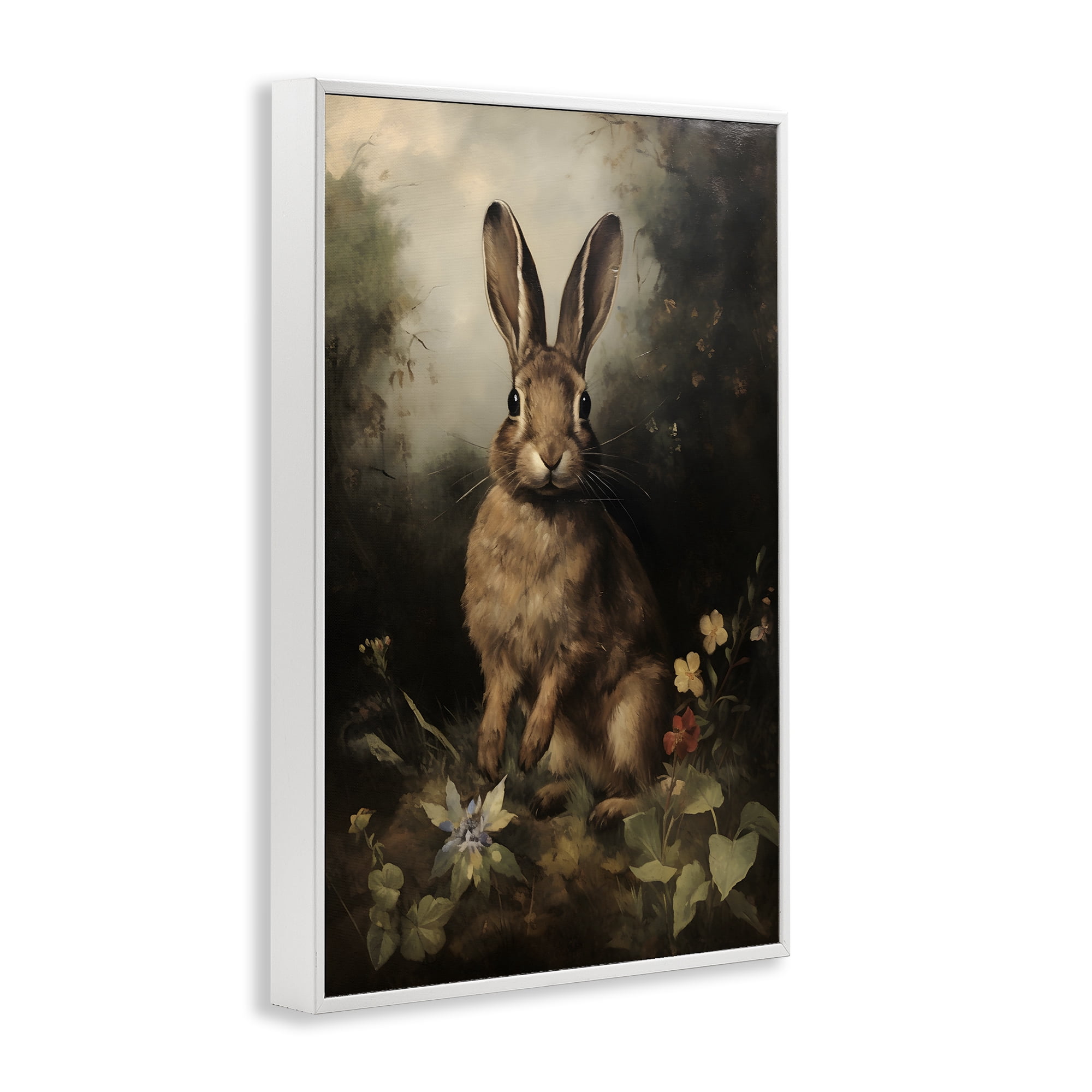 Stupell Industries Bunny in Nature Animals & Insects Painting White Framed Art Print Wall Art, 20 x 30