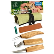 BeaverCraft S13 Wood Carving Tools Set for Spoon Carving 3 Knives in Tools Roll Leather Strop and Polishing Compound Hook Sloyd Detail Knife Right-Handed Spoon Carving Knives
