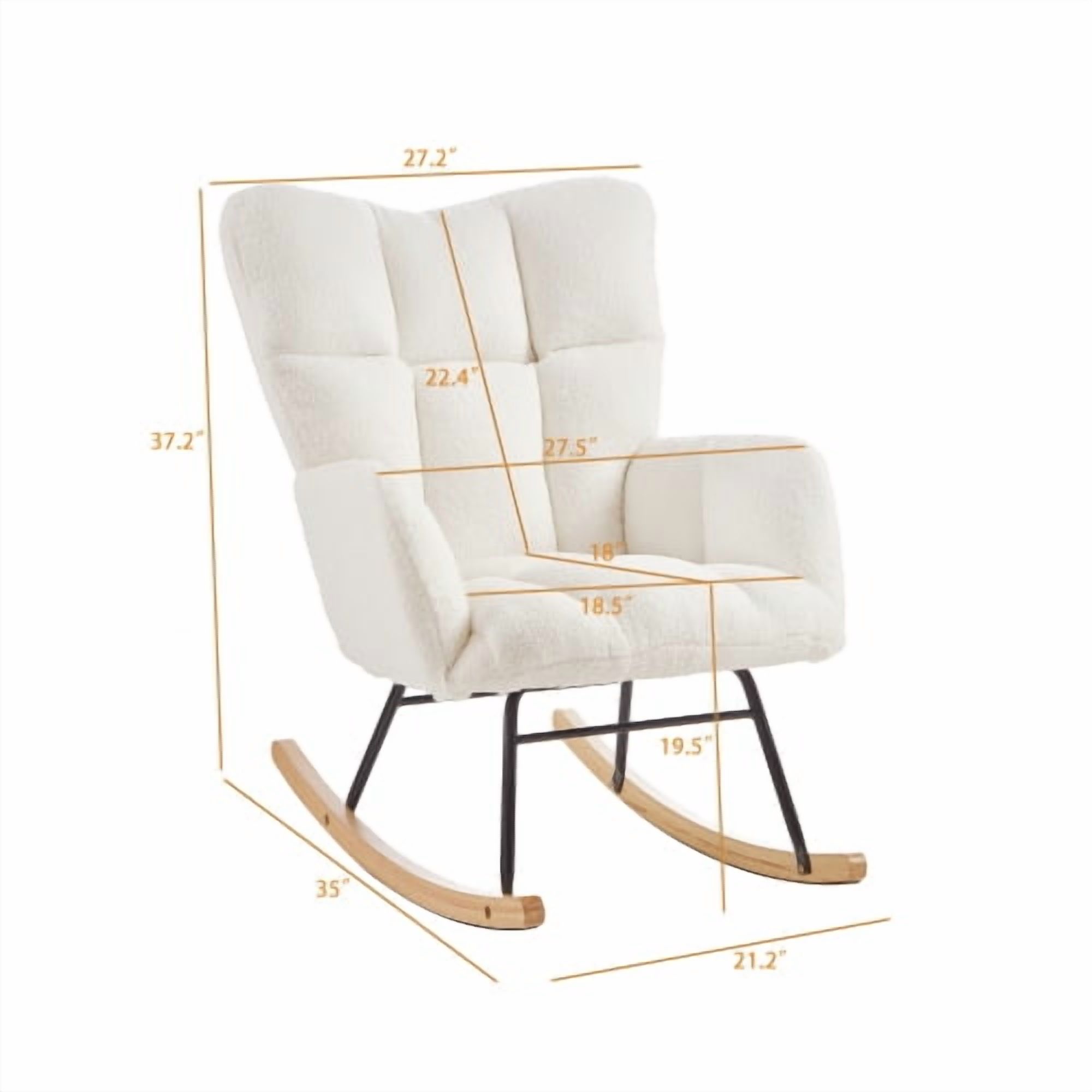 Tufted Glider Chair, Teddy Fabric Accent Chair with Metal Frame, Upholstered Rocking Chair for Living Room Nursery, Ivory White