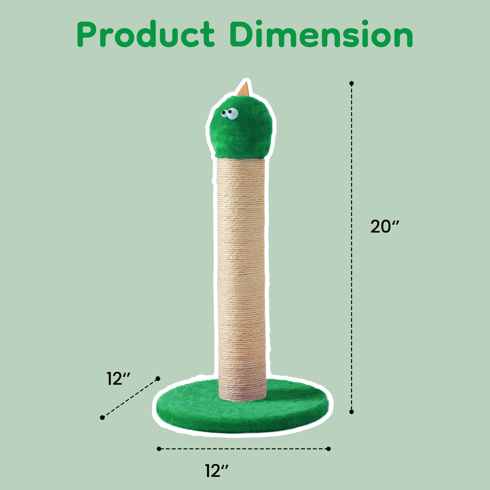 Mayincolor 22-Inch Cat Scratching Post , Durable Sisal Scratch Post for Indoor Cats, Monster-Shaped Cat Scratcher for Kittens & Large Cats, Green