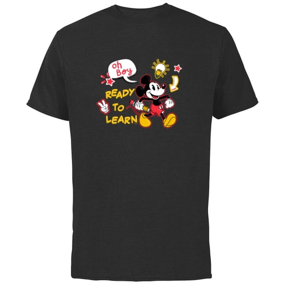 Disney Mickey Mouse Oh Boy Ready to Learn - Short Sleeve Cotton T-Shirt for Adults - Customized-Black