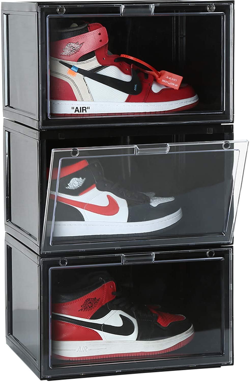 Stackable Shoe Organizer Clear Plastic 3 Pack Shoe Boxes for Display