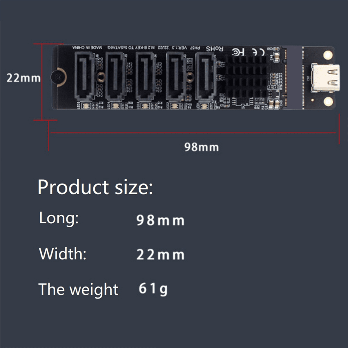 2X TYPE-C to SATA3.0 5 Ports Adapter Converter Card 6Gbps USB10G JM575+JMS580 for SSD HDD Expansion,2 x Expansion Card 2 x Data Cable,Black