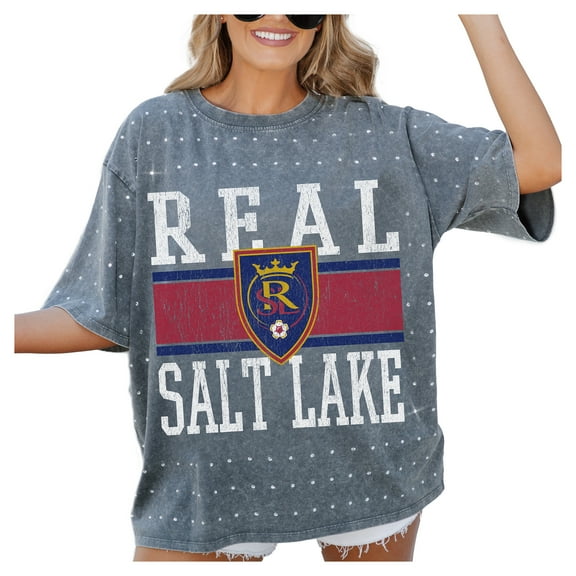 Women's-Gameday Couture  Gray Real Salt Lake Oversized Mini Rhinestone Classic T-Shirt