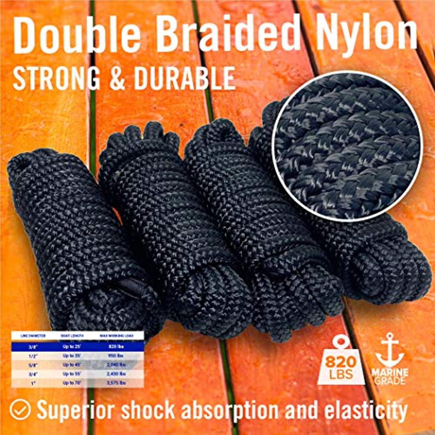 Buy Dock Lines Boat Ropes for Docking 3/8 Line Braided Mooring Marine
