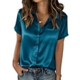 thumbnail image 5 of AKOEE Satin Button Down Shirts Womens Plus Size Short Sleeve Dressy Casual Collared Blouses Tops with Pocket (2XL, Blue), 5 of 7