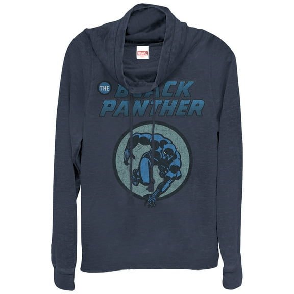 Junior's Marvel Black Panther Leap Cowl Neck Sweatshirt Navy Blue 2X Large