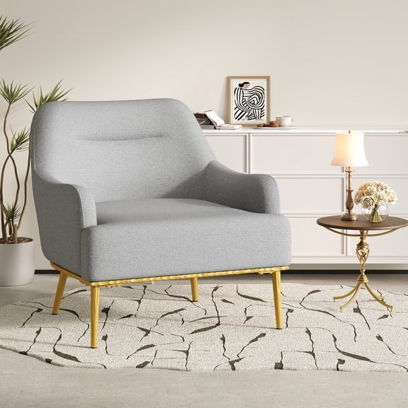Christopher Knight Home 33" Modern Accent Chair, Single Sofa with Curved Backrest & Gold Metal Legs, Gray
