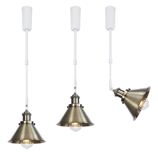 FSLiving Adjustable Height Track Pendnat Light J-Type Retractable Lift Track Spotlight with Telescoping Rod Adjustable Gimbaled Lamp-Post Juno Track Industrial Cone Lamp, Bronze - 3 Lights