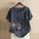 thumbnail image 2 of Gibobby Blusa de Trabajo de Manga Corta Nueva camiseta algodón informal con estampado Retro literario y artístico elegante para mujer(Azul oscuro,G), 2 of 4