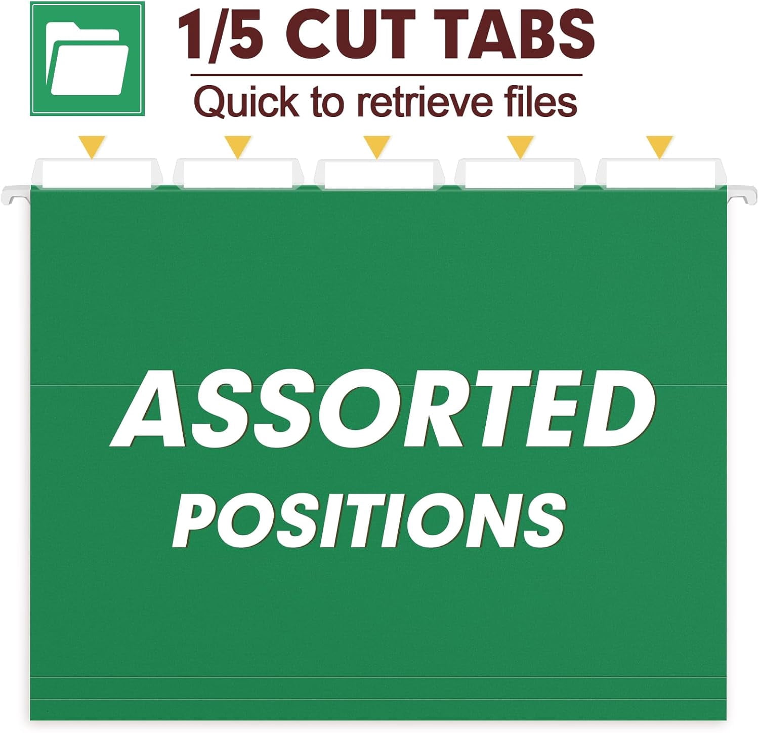 Hanging File Folders, 60 Pack Reinforced Letter Size Hanging Folders, Designed for Bulky Files, Filing Cabinet, 1/5-Cut Adjustable Tabs (Green)