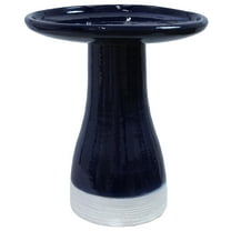 Sunnydaze Duo-Tone Freestanding Ceramic Outdoor Bird Bath, UV-Resistant Midnight Blue Finish