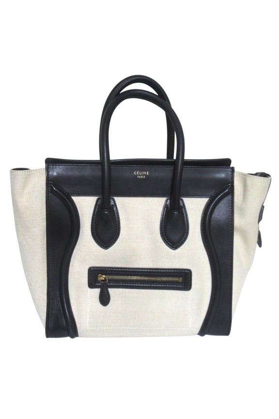 Pre-Owned CELINE Phoebe Philo Collection Canvas x Leather Luggage Mini Shopper Tote Bag, Light...