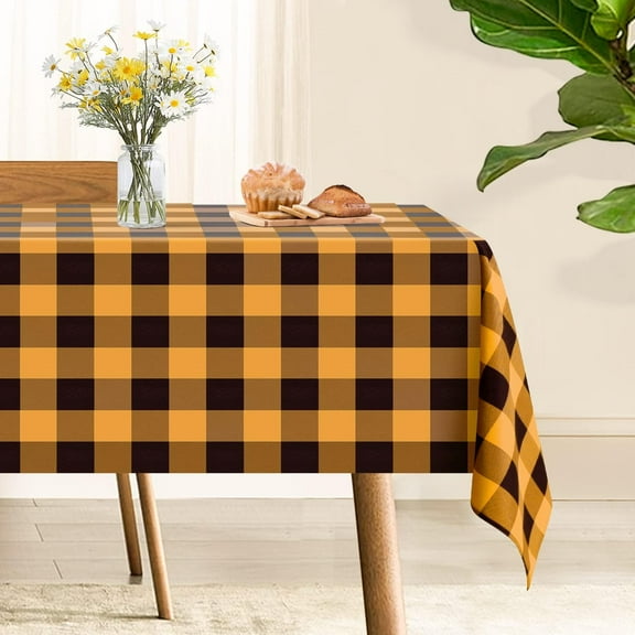 Halloween Gingham Checkered Rectangle Tablecloth - Buffalo Plaid Table Cloth Waterproof Stain Resistant Washable Table Cover for Kitchen/Party/Holiday - Black and Orange, 60 x 84 Inch