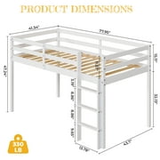 Zimtown Twin Size Loft Bed with Stairs Wood Low Sturdy Loft Bed for Bedroom, White