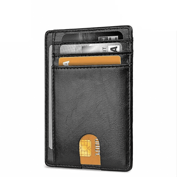 Slim Wallet for Men, Genuine Leather Front Pocket RFID Blocking Card Holder, Minimalist Bifold Men's Wallet with Money Clip for Cards & Cash, Luxury Gift Box, Black