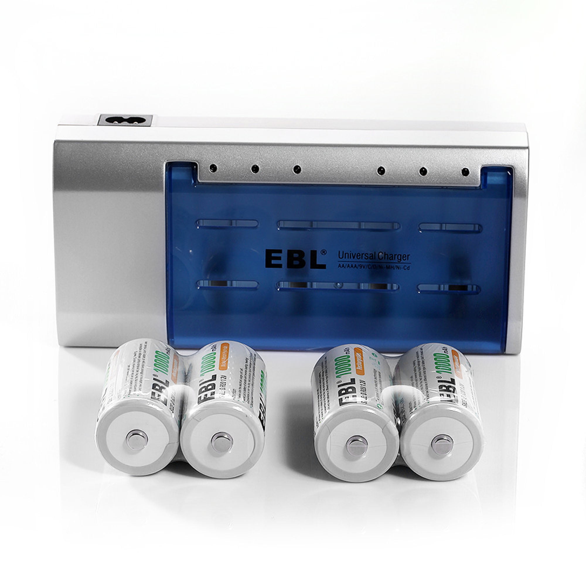 EBL D Cells 10000mAh Rechargeable Batteries (4 Counts) with CD 9V AA AAA  Battery Charger