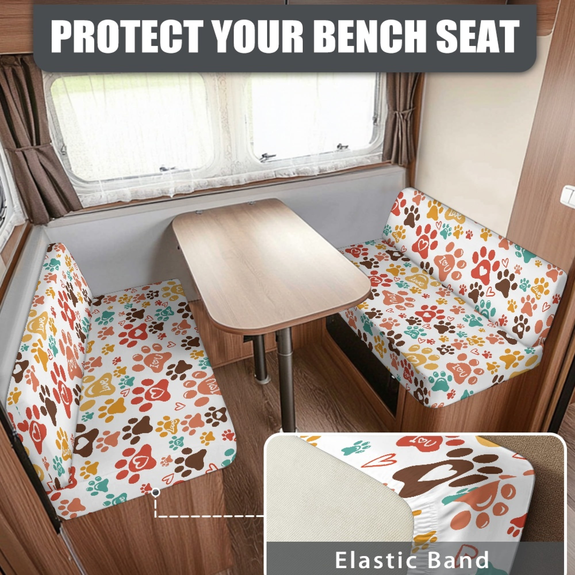 Yuyamidu Cute Dog Paw RV Dinette Cushion Slipcover Cute RV Couch Covers for Sofa Comfortable RV Dinette Seat Covers 2 Pcs Camper RV Sofa Cushions RV Accessory