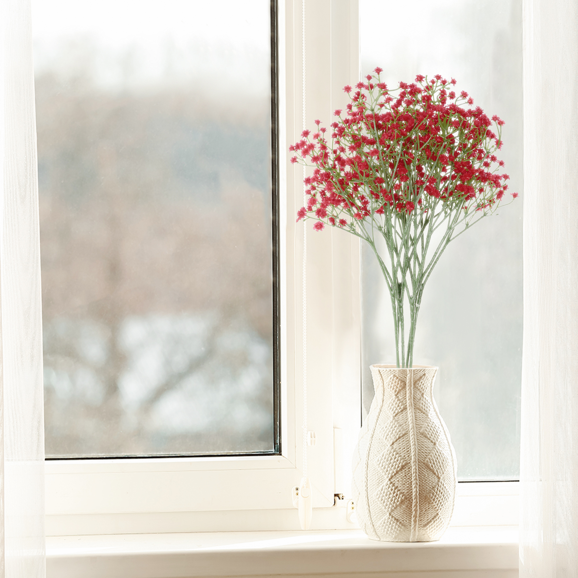 Unique Bargains Baby's Breath Artificial Flower 6 Pcs Real Touch Flowers Red