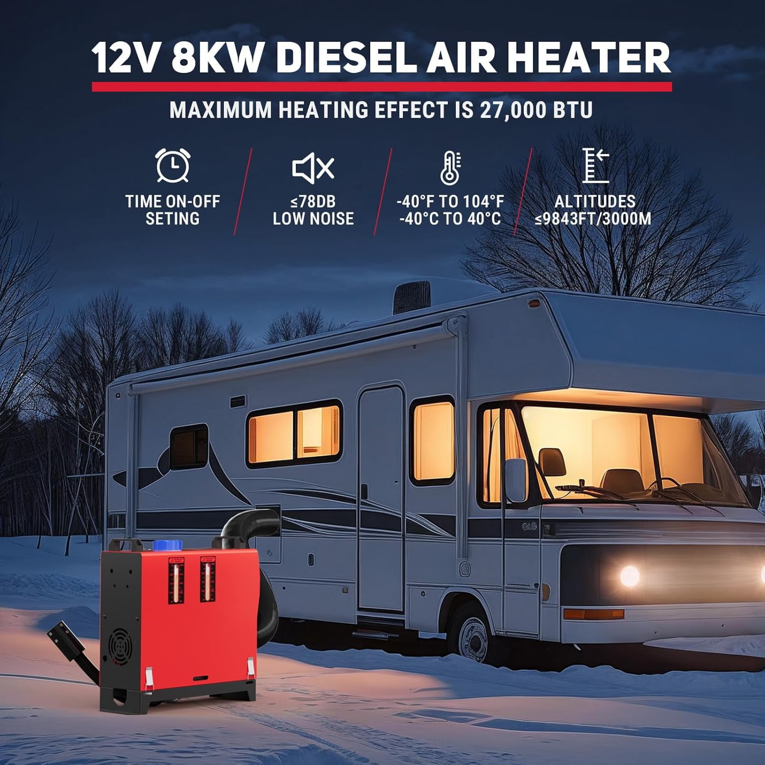 Diesel Heater 12V 8kw, All in One Portable Diesel Heater with 5L Fuel Tank, Remote Control & LCD Monitor, Fast Heating Parking Heater for Car RV Truck Tent Garage Camper