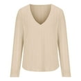 thumbnail image 4 of AXXD Womens Tops Trendy Basic Summer 2024 Solid Color V-neck Long Sleeve Casual Knit Top Blouse, 4 of 6