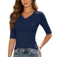 thumbnail image 3 of Noric Women Elbow Length Sleeve T Shirt Slim Fit Soft Stretchy Casual Workout Office Daily Basic Pullover Tops, 3 of 9