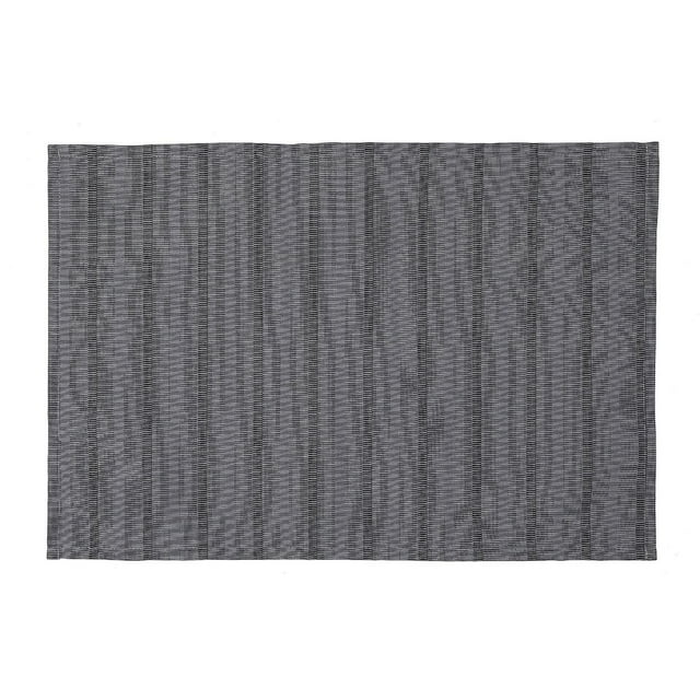 Gray striped outdoor placemat designed for durability and style, part of a set of 12.