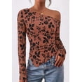thumbnail image 3 of PRETTYGARDEN Womens Fall Trendy Off Shoulder Y2k Tops Tie Dye Mesh Long Sleeve Shirts Asymmetrical Ruched Floral Blouse, 3 of 8