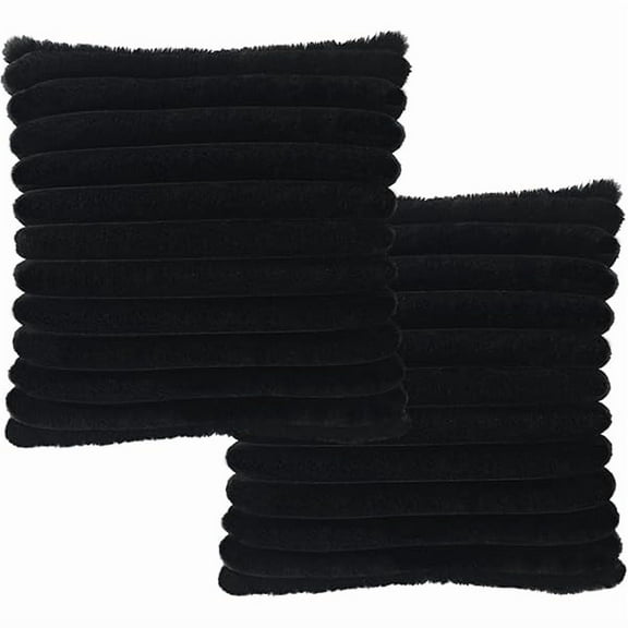 2 Pack 24x24 Pillow Cover Velvet Pillow Cover s, Faux Fur Square Throw Pillow Cover s for Living Room Decorations Throw Pillow Case, Throw Pillow Cover Cushion Cover for Home Sofa Bedroom Car, Black