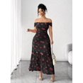thumbnail image 7 of Black Rose Print Off-Shoulder Maxi Dress With Cinched Waist And Ruched Detail, 7 of 7